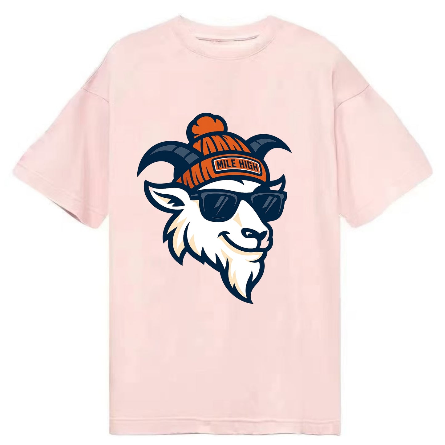 Denver Mountain Goat wearing Broncos beanie with Mile High patch and wayfarer - Classic T-shirt - Pink