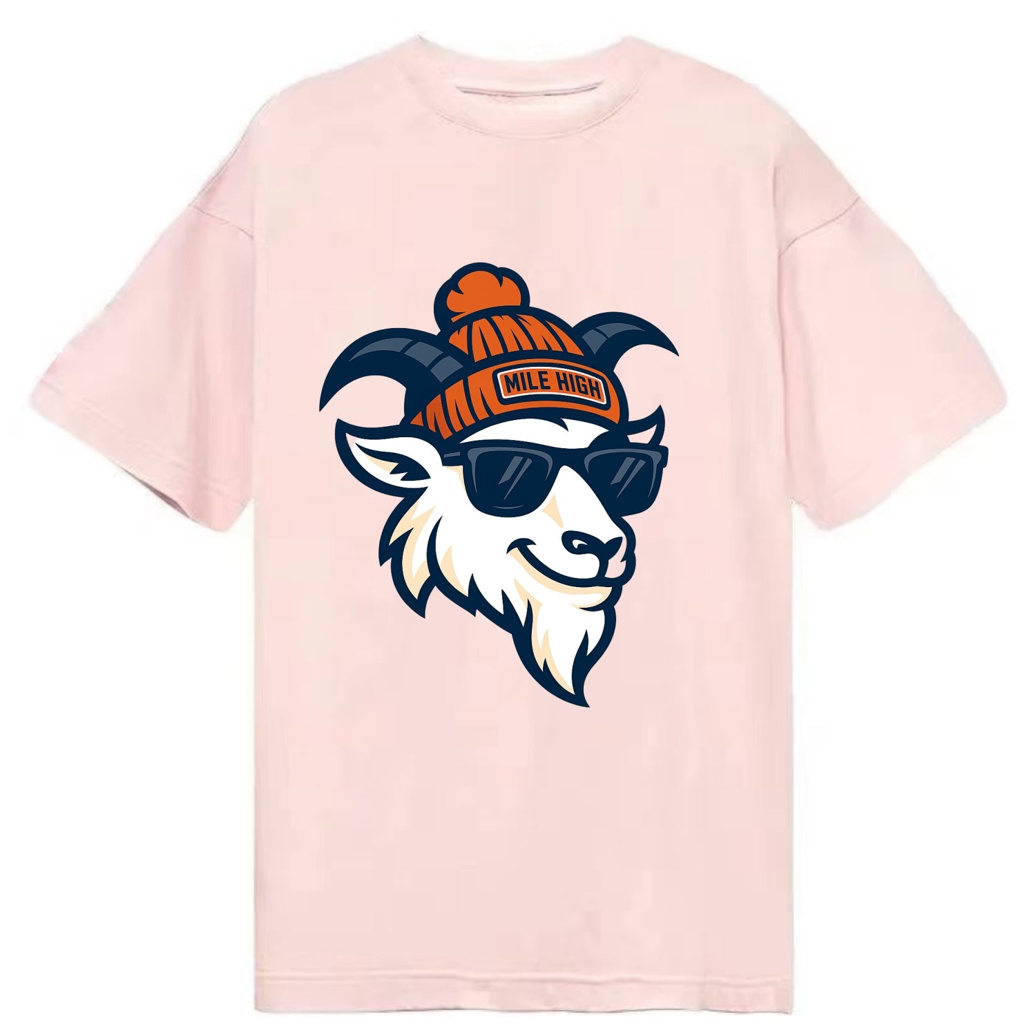 Denver Mountain Goat wearing Broncos beanie with Mile High patch and wayfarer - Classic T-shirt - Pink