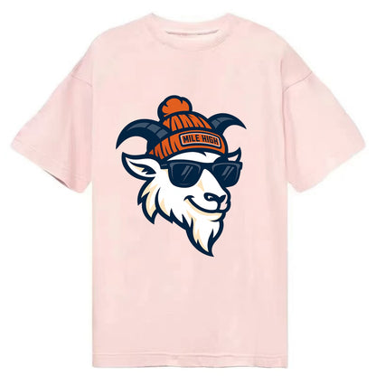 Denver Mountain Goat wearing Broncos beanie with Mile High patch and wayfarer - Classic T-shirt - Pink