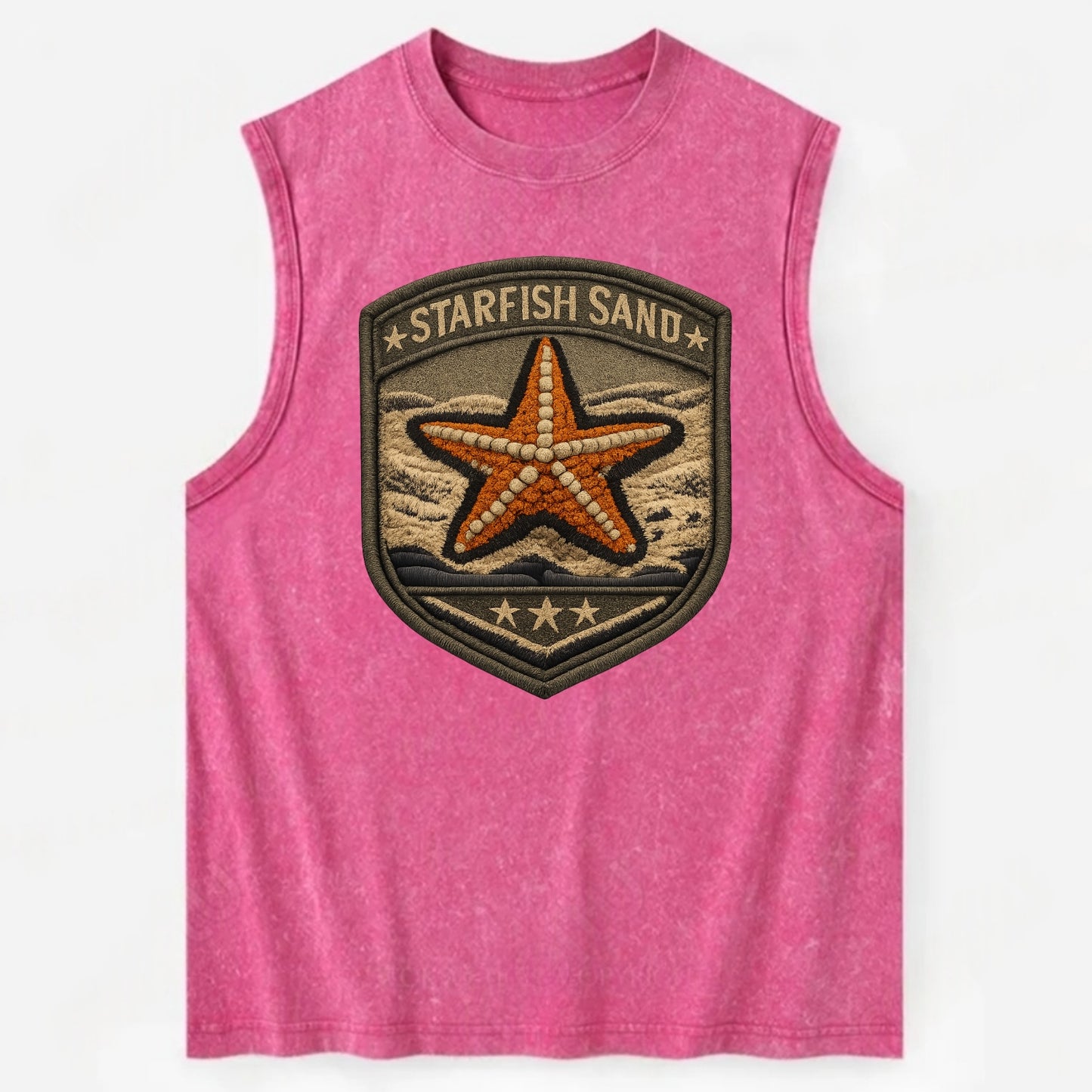 STARFISH SAND - sea star in orange and tan , beachcomber - Vintage Washed Tank - Pink