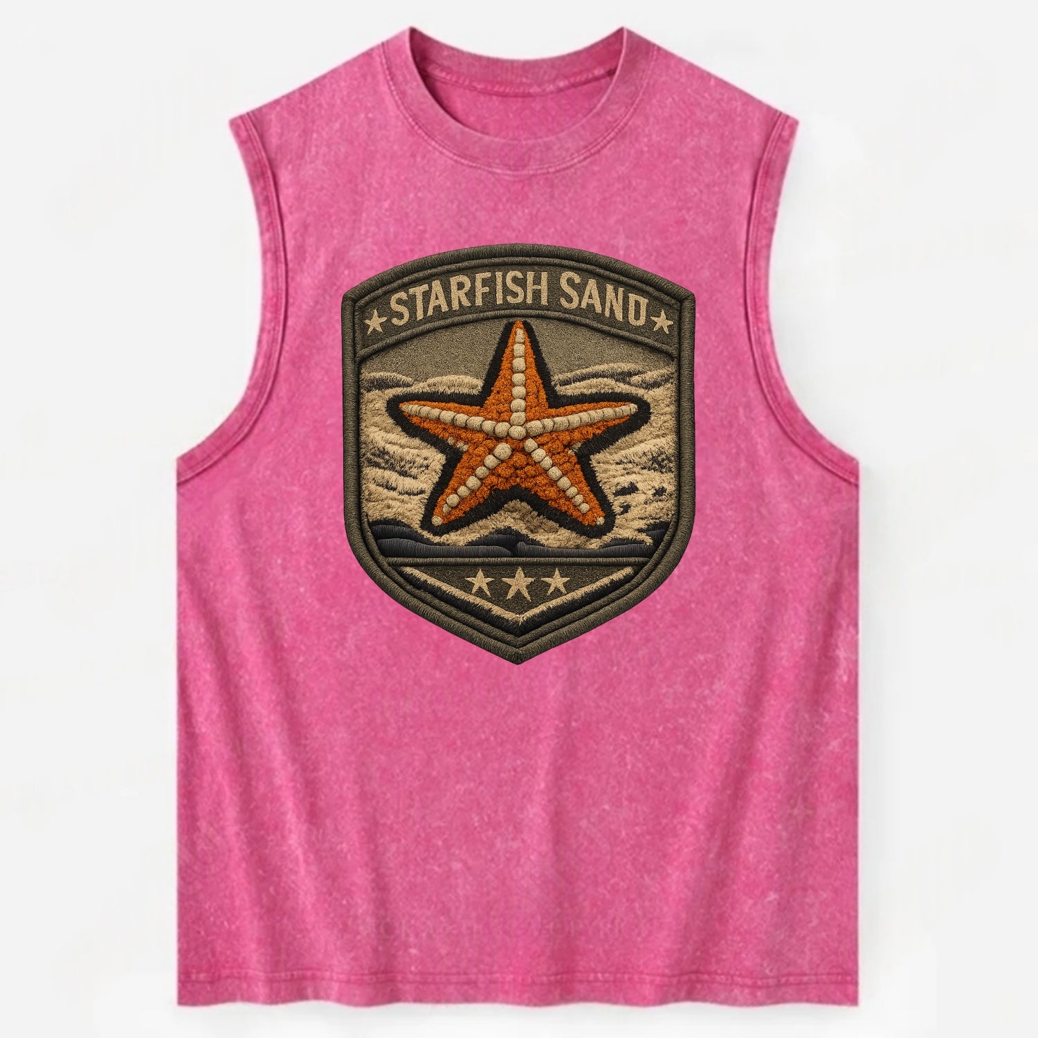 STARFISH SAND - sea star in orange and tan , beachcomber - Vintage Washed Tank - Pink