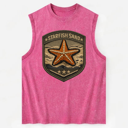 STARFISH SAND - sea star in orange and tan , beachcomber - Vintage Washed Tank - Pink