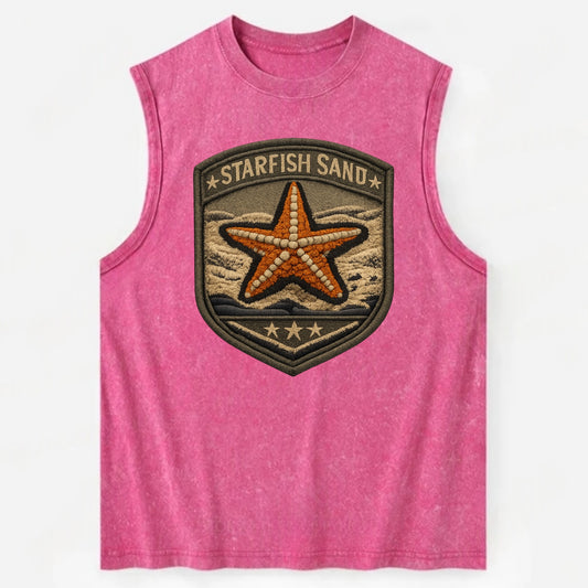 STARFISH SAND - sea star in orange and tan , beachcomber - Vintage Washed Tank - Pink