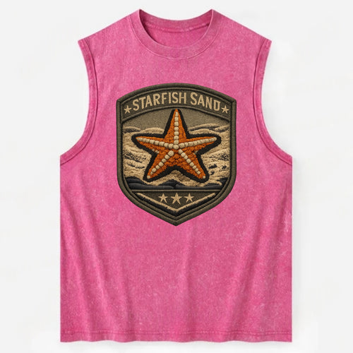 STARFISH SAND - sea star in orange and tan , beachcomber - Vintage Washed Tank