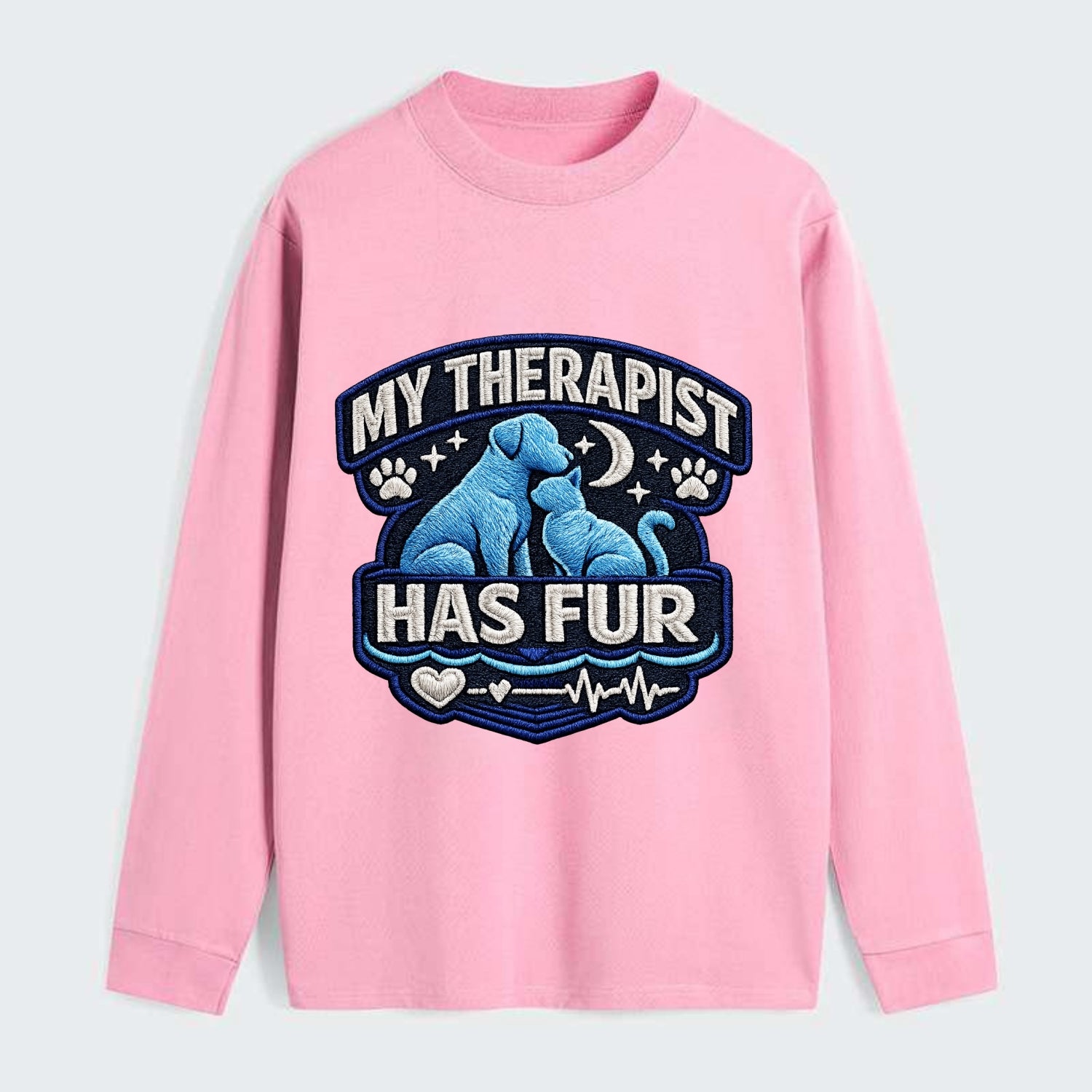 MY THERAPIST HAS FUR - pet silhouette in calming blue , emotional - Classic Long Sleeve Shirt - Pink