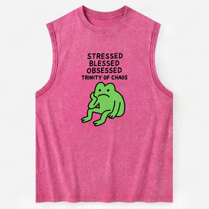 STRESSED BLESSED OBSESSED | Trinity of chaos - Vintage Washed Tank - Pink