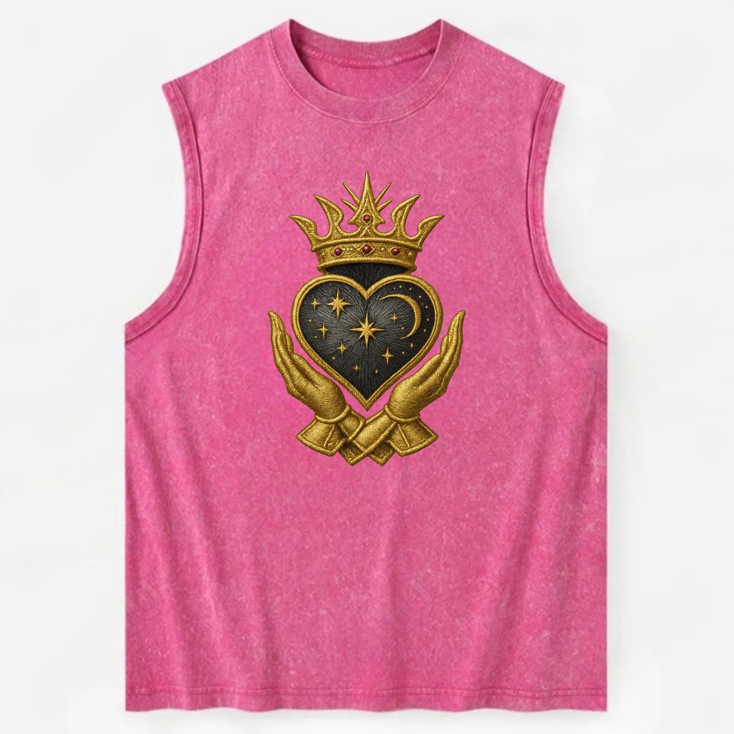 Hammered bronze warrior crown anchoring a dark steel heart with - Vintage Washed Tank - Pink