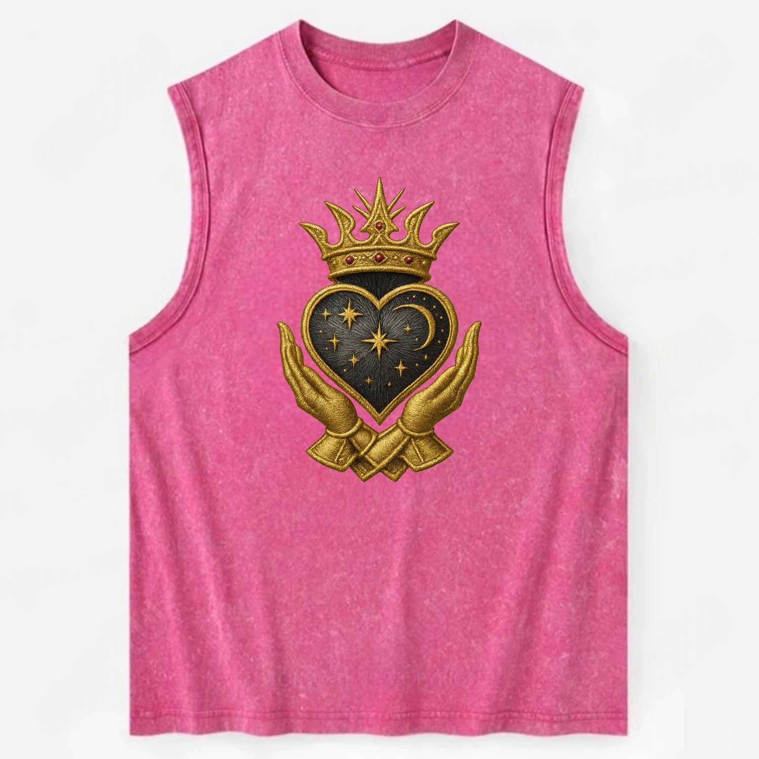 Hammered bronze warrior crown anchoring a dark steel heart with - Vintage Washed Tank - Pink
