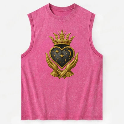 Hammered bronze warrior crown anchoring a dark steel heart with - Vintage Washed Tank - Pink