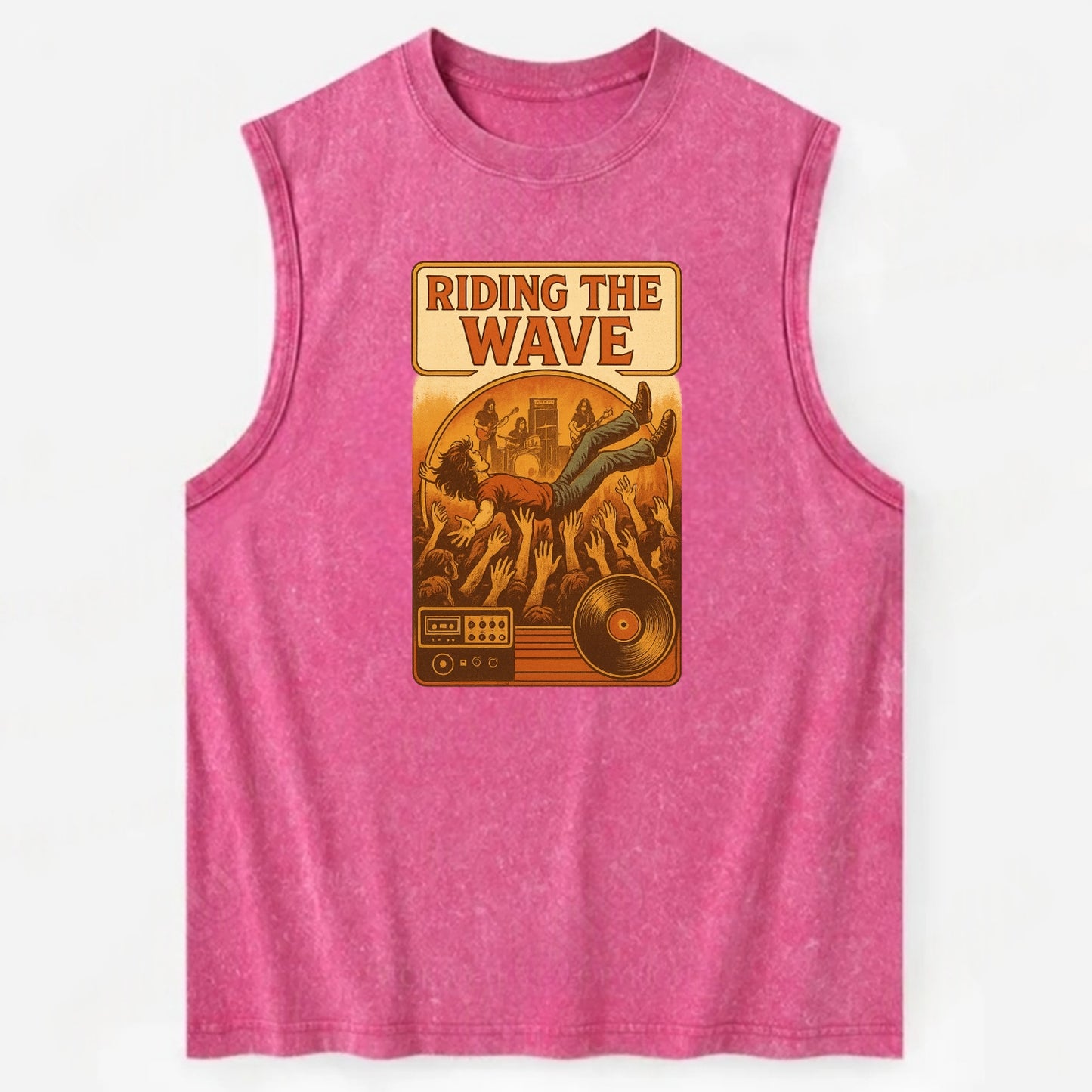 Crowd surfing at packed concert - "Riding the Wave" - concert energy - Vintage Washed Tank - Pink