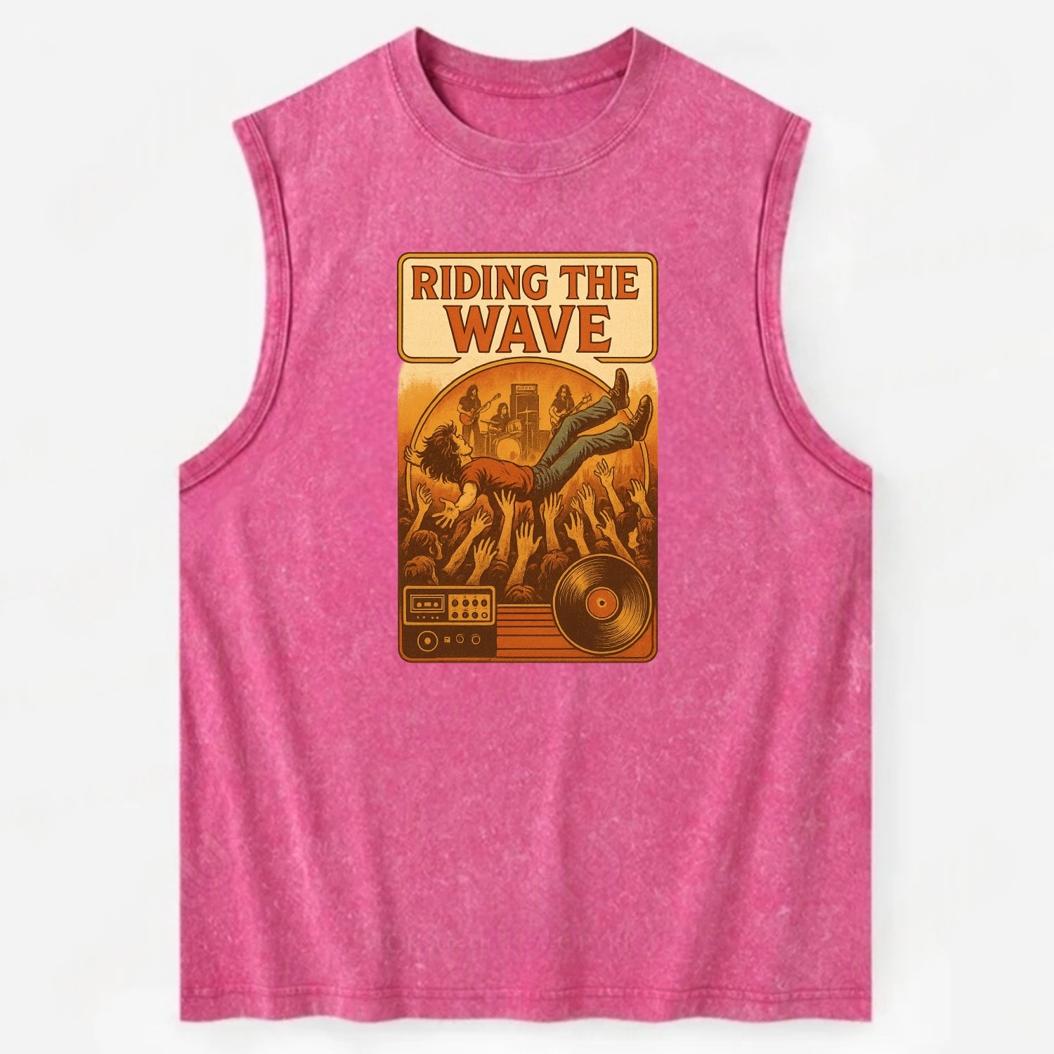 Crowd surfing at packed concert - "Riding the Wave" - concert energy - Vintage Washed Tank - Pink