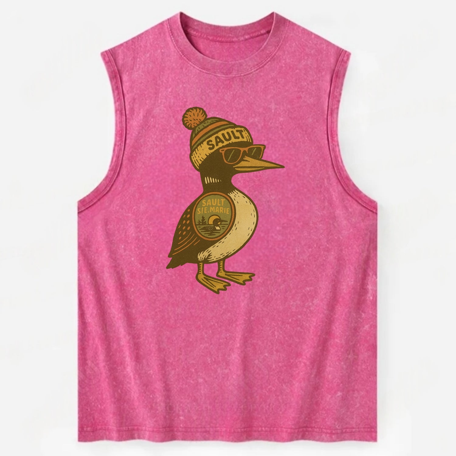 Sault Ste Marie Loon wearing Sault beani - Vintage Washed Tank - Pink