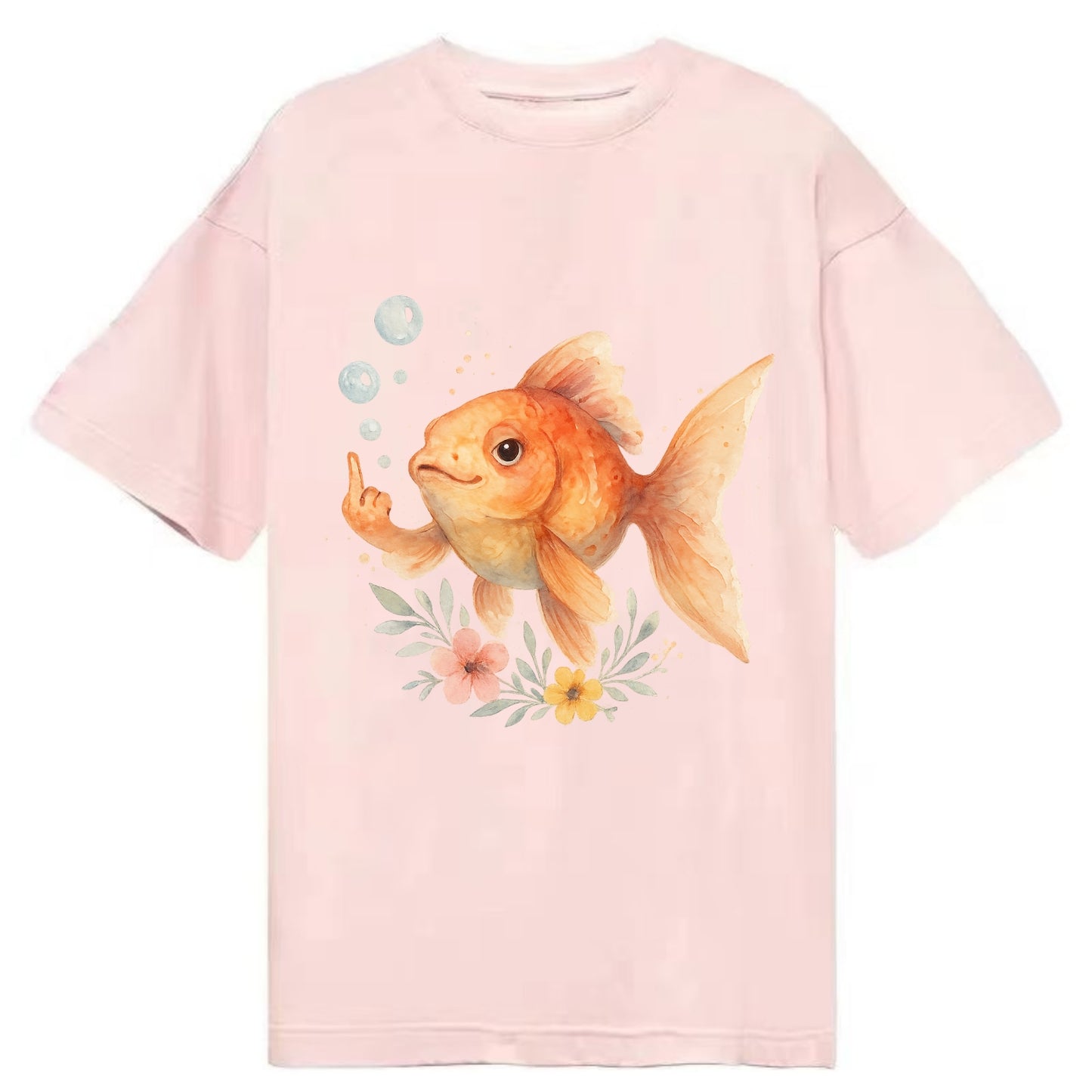 chubby goldfish blowing bubbles, one fin extended like middle finger - Classic T-shirt - Pink