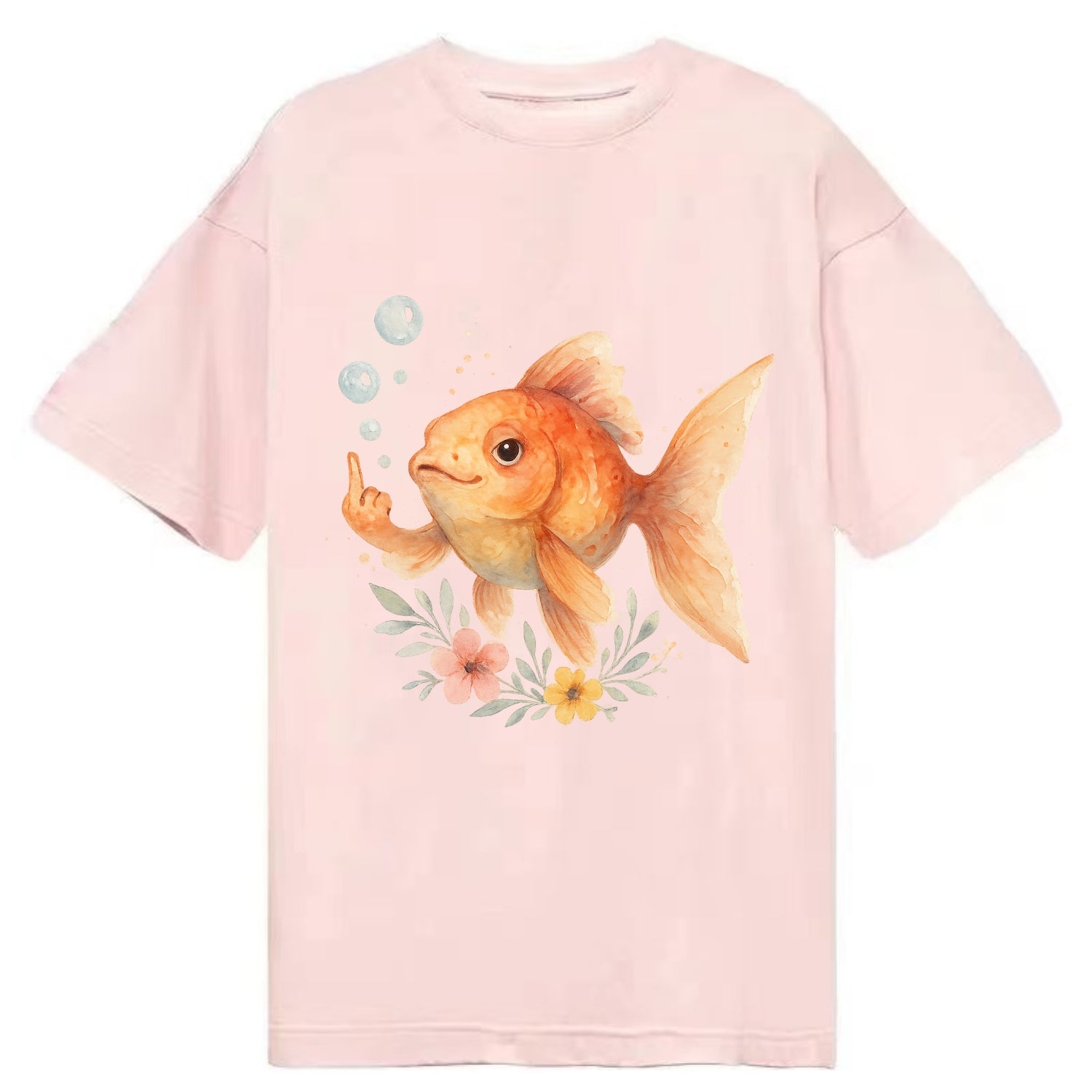chubby goldfish blowing bubbles, one fin extended like middle finger - Classic T-shirt - Pink