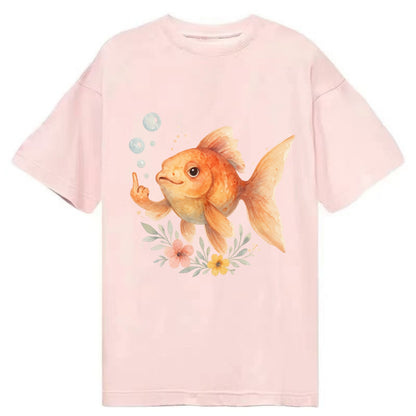 chubby goldfish blowing bubbles, one fin extended like middle finger - Classic T-shirt - Pink