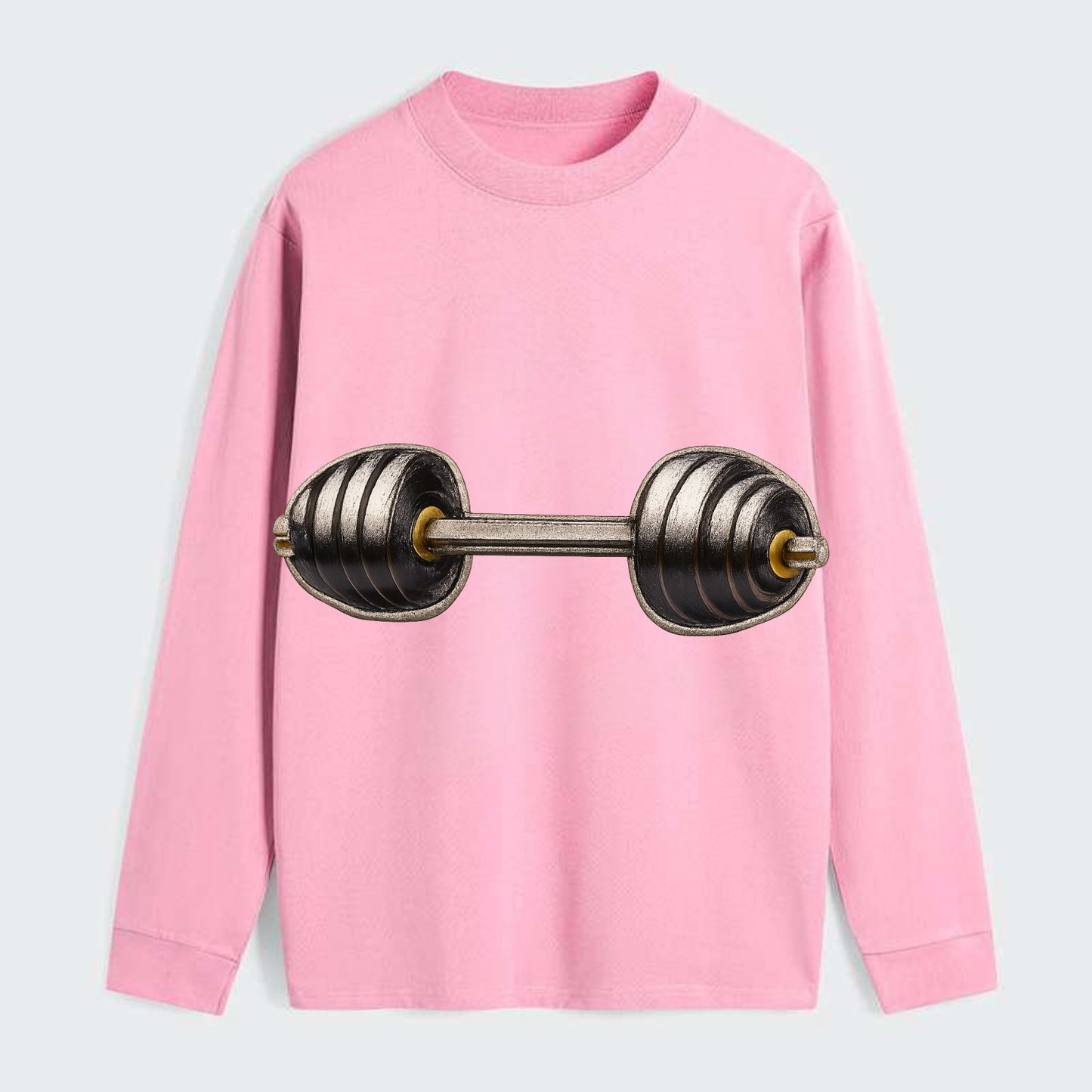 WEIGHTLIFTING BARBELL - heavy barbell with plates in silver and black , - Classic Long Sleeve Shirt - Pink