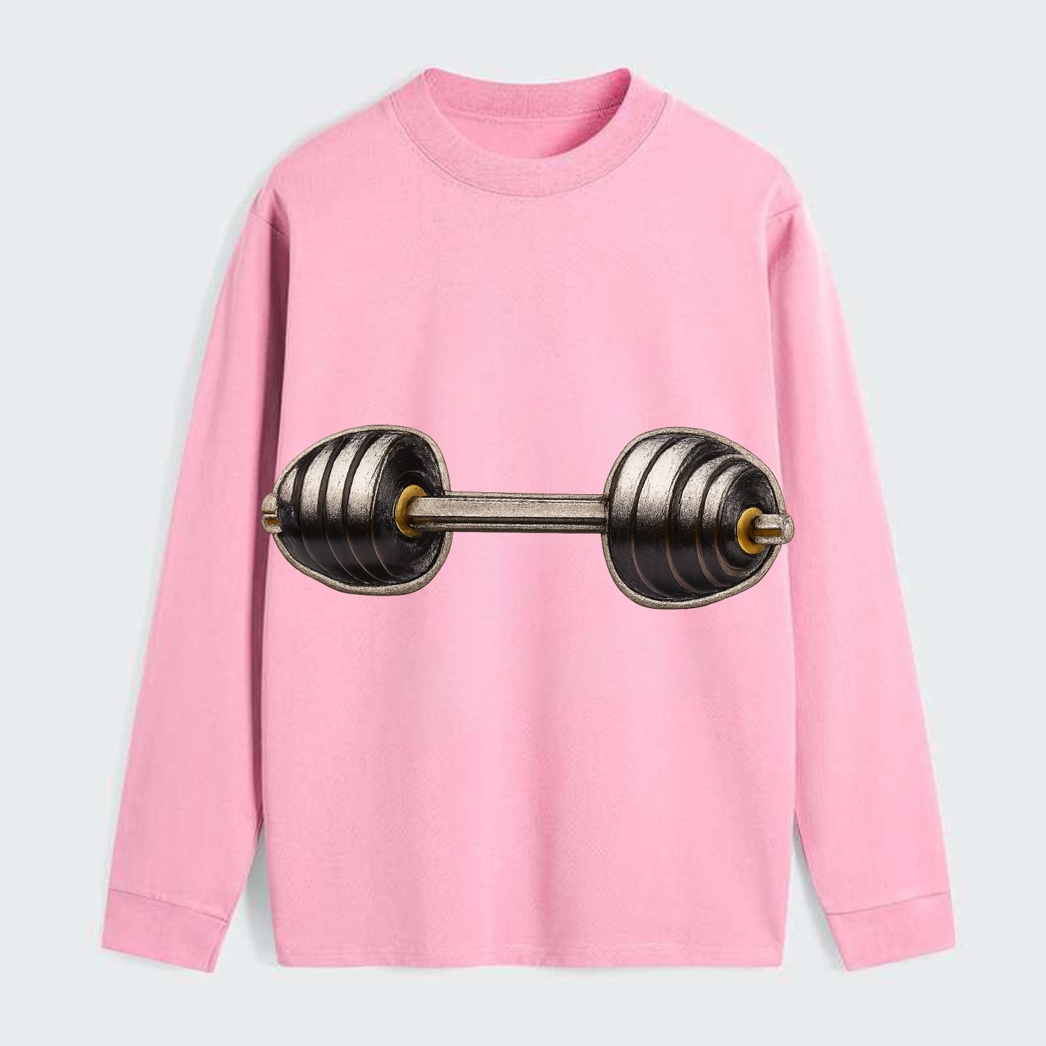 WEIGHTLIFTING BARBELL - heavy barbell with plates in silver and black , - Classic Long Sleeve Shirt - Pink