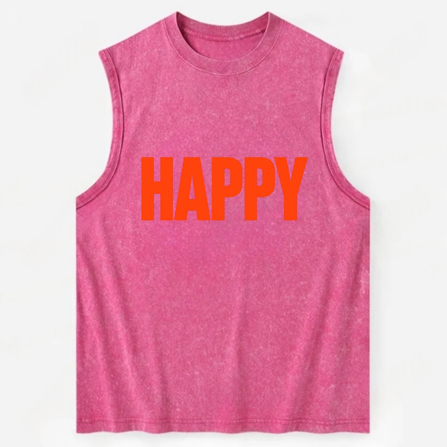 Bold typography design - "HAPPY" - joyful, content, pleased - Vintage Washed Tank - Pink