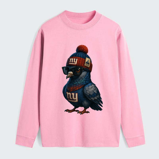 Manhattan Pigeon wearing Giants beanie with Empire State patch and - Classic Long Sleeve Shirt - Pink