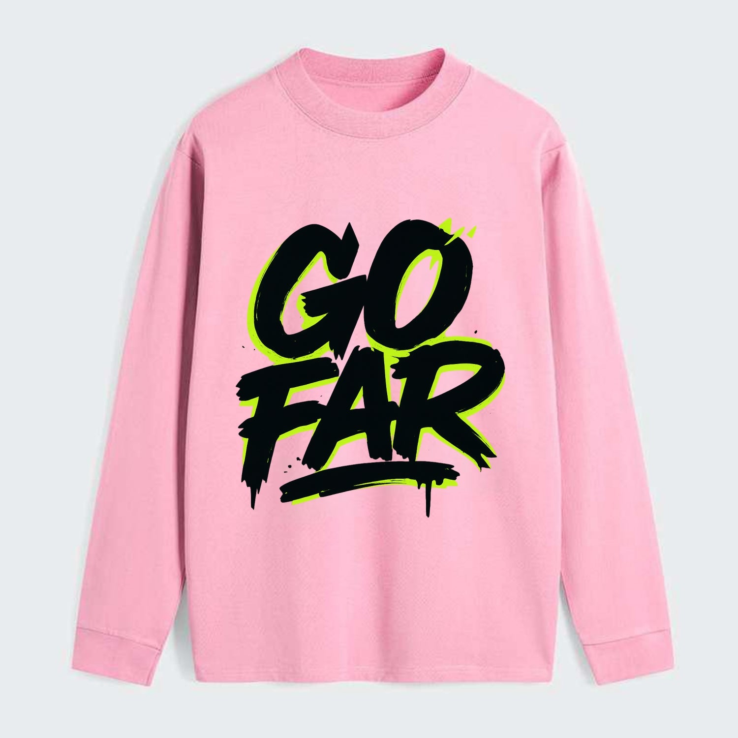 Bold typography design - "GO FAR" - distance goals, pushing limits - Classic Long Sleeve Shirt - Pink