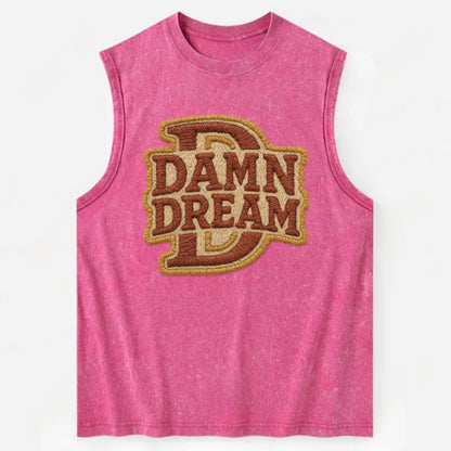 DAMN;DREAM BIG Motivational White Cap - Vintage Washed Tank - Pink