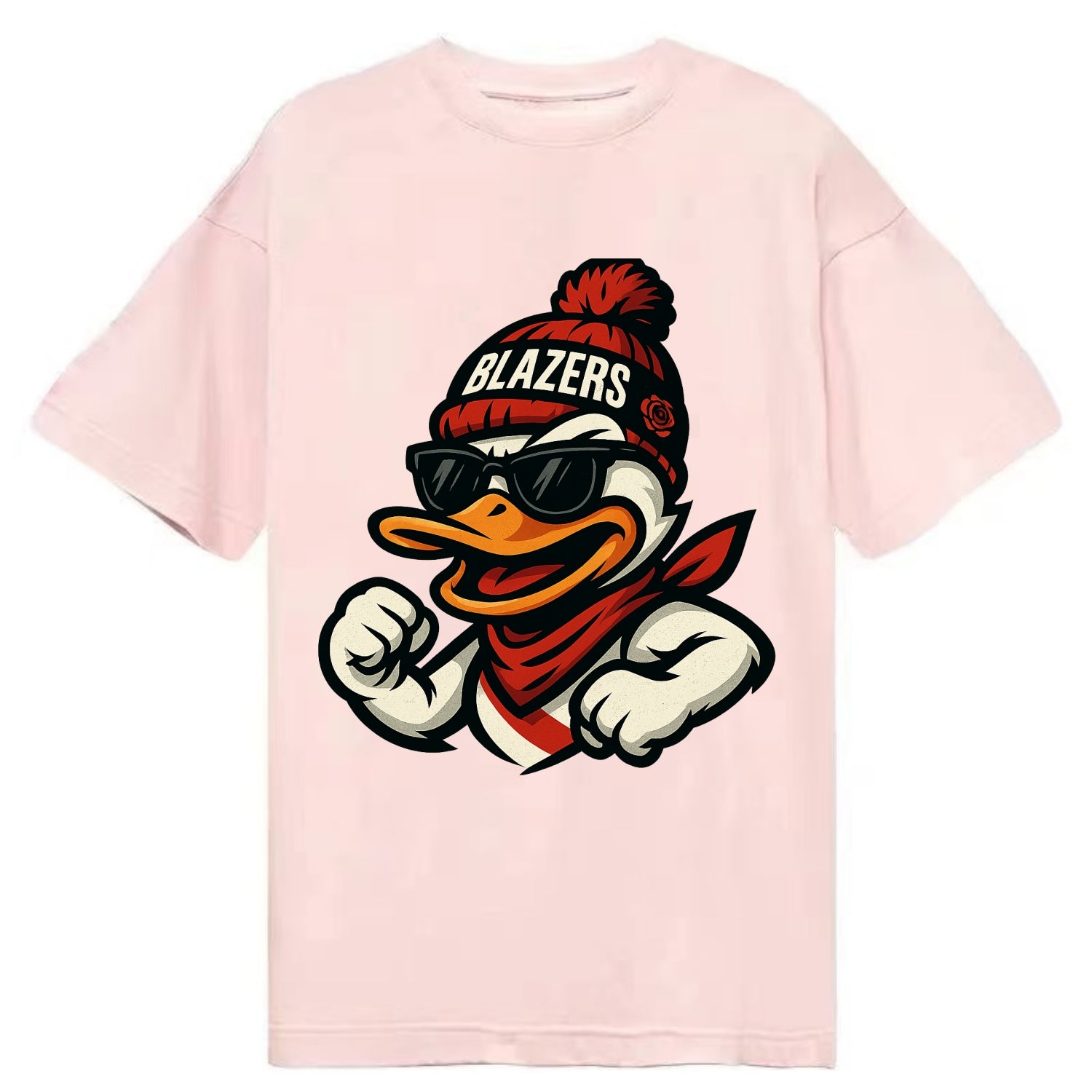 Oregon Duck wearing Trail Blazers beanie with rose patch and wayfarer sunglasses - Classic T-shirt - Pink