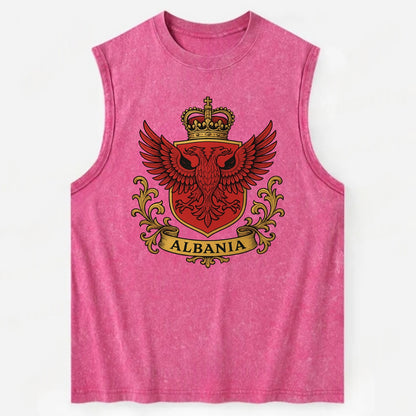 Albania Heritage Badge  - Vintage Washed Tank - Pink