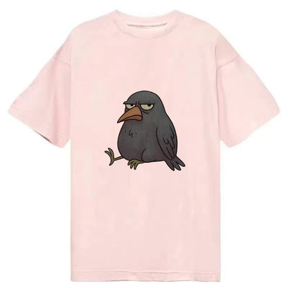 THE CROW JUDGES SILENTLY | Black crow with disapproving look - Classic T-shirt - Pink