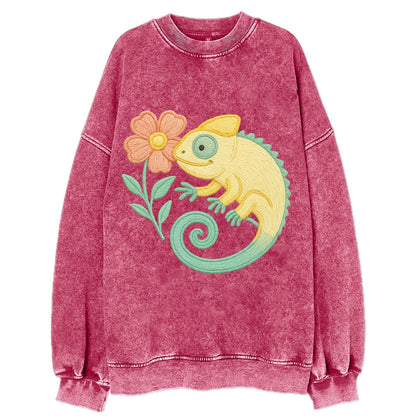 Yellow Chameleon - Vintage Sweatshirt - Pink