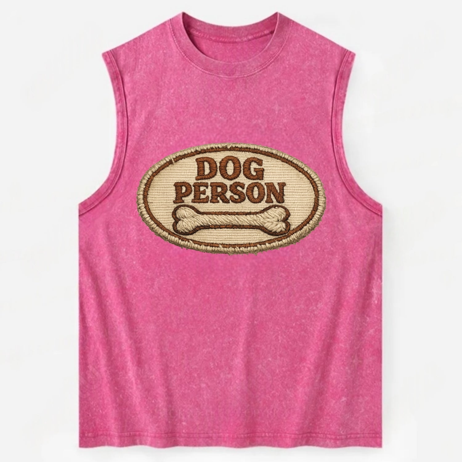 DOG PERSON - simple text with bone in brown , team dog - Vintage Washed Tank - Pink