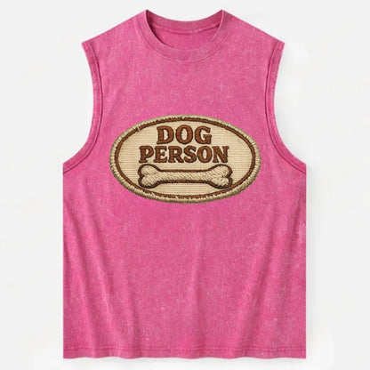 DOG PERSON - simple text with bone in brown , team dog - Vintage Washed Tank - Pink