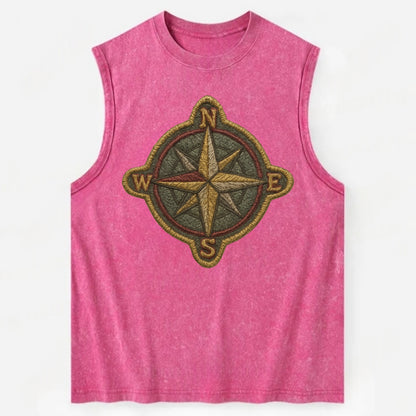 Compass rose with cardinal directions - explorer symbol - Vintage Washed Tank - Pink