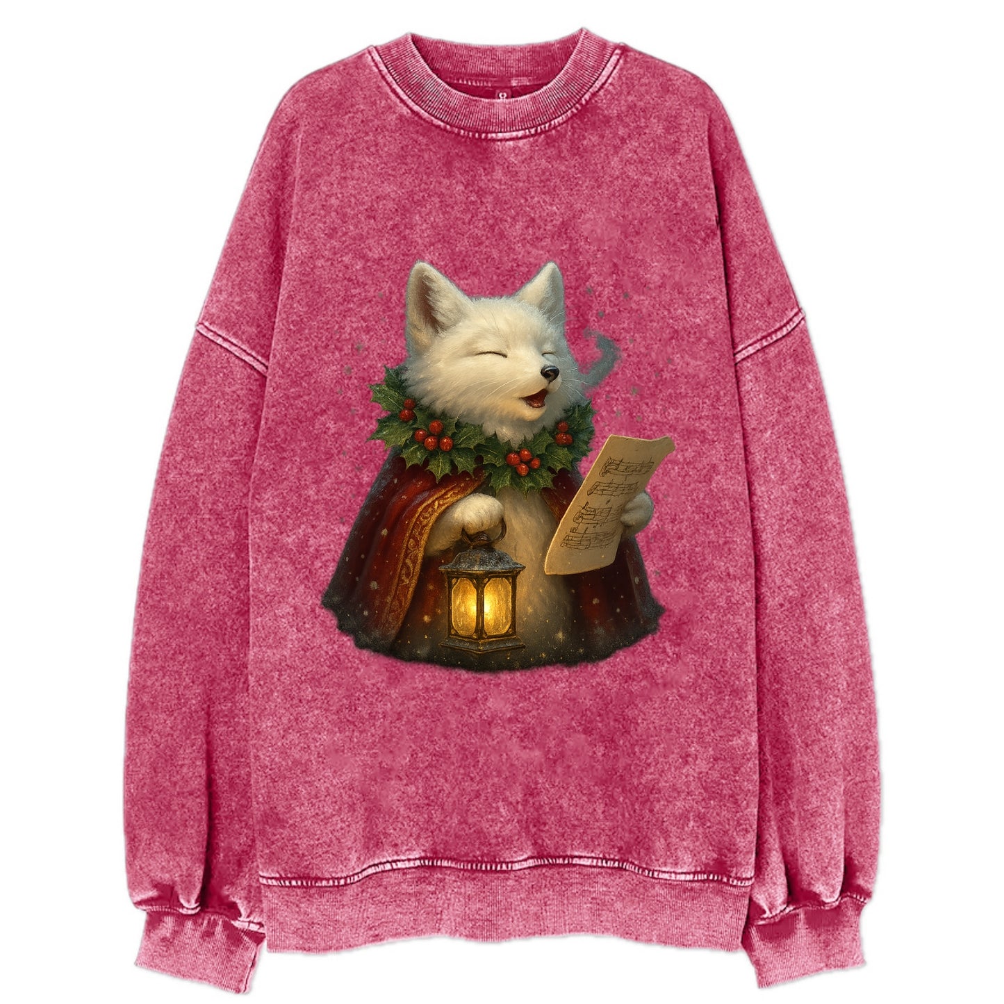 Snowbound Arctic Fox Caroler  - Vintage Sweatshirt - Pink