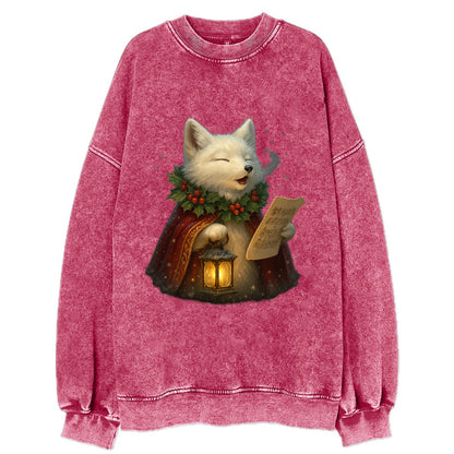 Snowbound Arctic Fox Caroler  - Vintage Sweatshirt - Pink