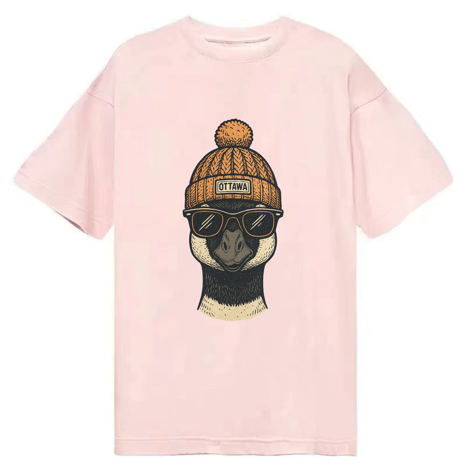 Ottawa Canadian Goose wearing Ottawa beanie with pom pom and wayfarer sunglasses - Classic T-shirt - Pink