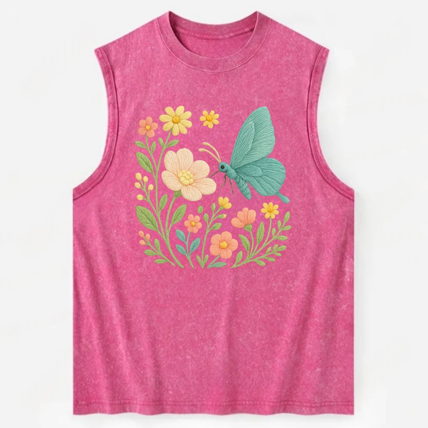 Mint Night Butterfly - Vintage Washed Tank - Pink