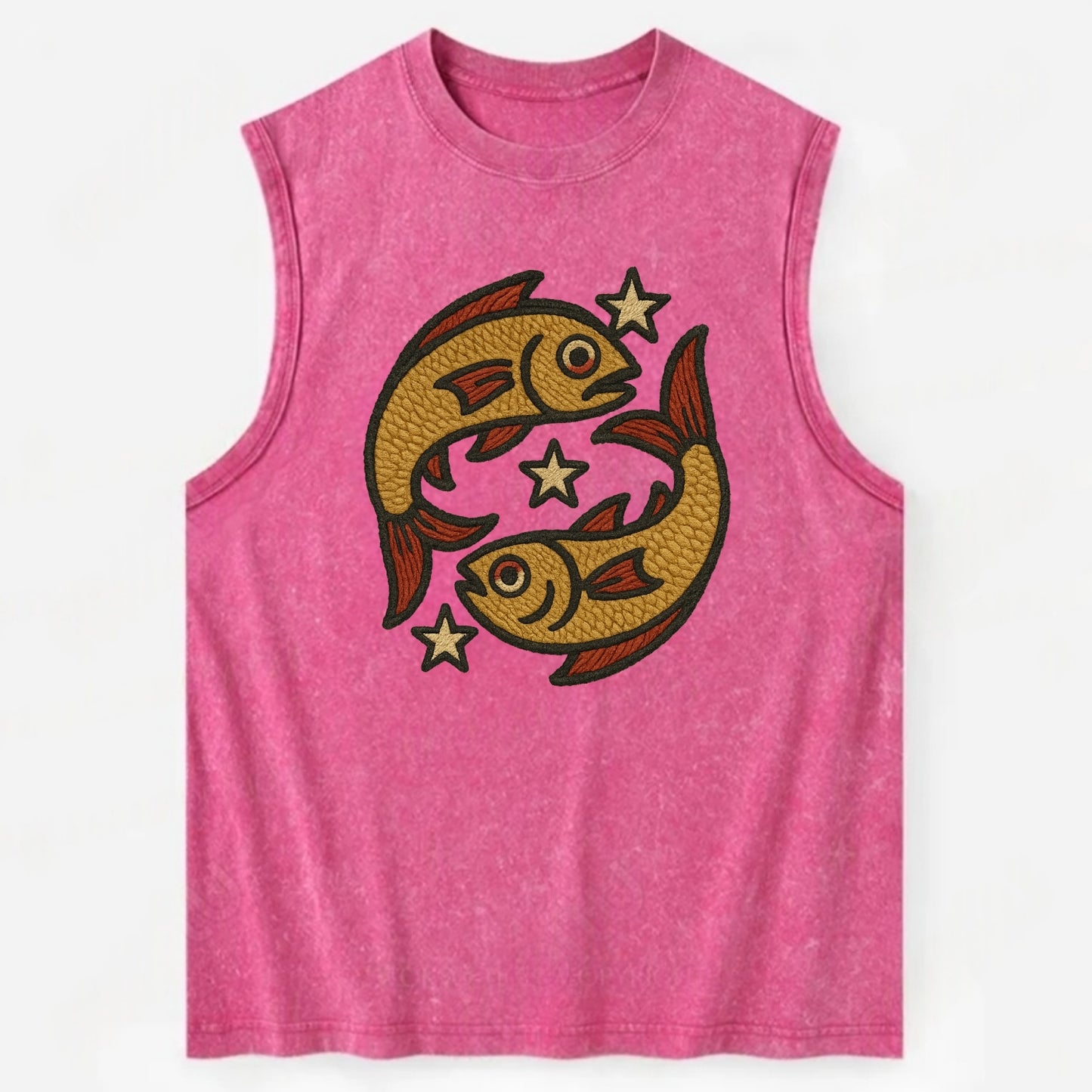 Pisces Fish  - Vintage Washed Tank - Pink