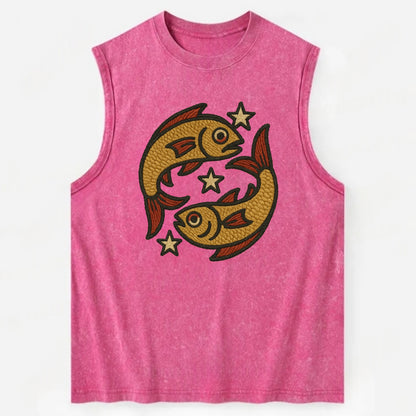 Pisces Fish  - Vintage Washed Tank - Pink