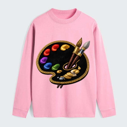 PAINT PALETTE - artist palette with brushes in rainbow and brown , - Classic Long Sleeve Shirt - Pink
