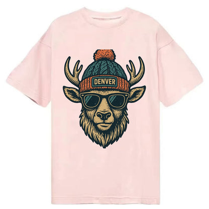 Denver Elk wearing Denver beanie with pom pom and wayfarer sunglasses - Classic T-shirt - Pink