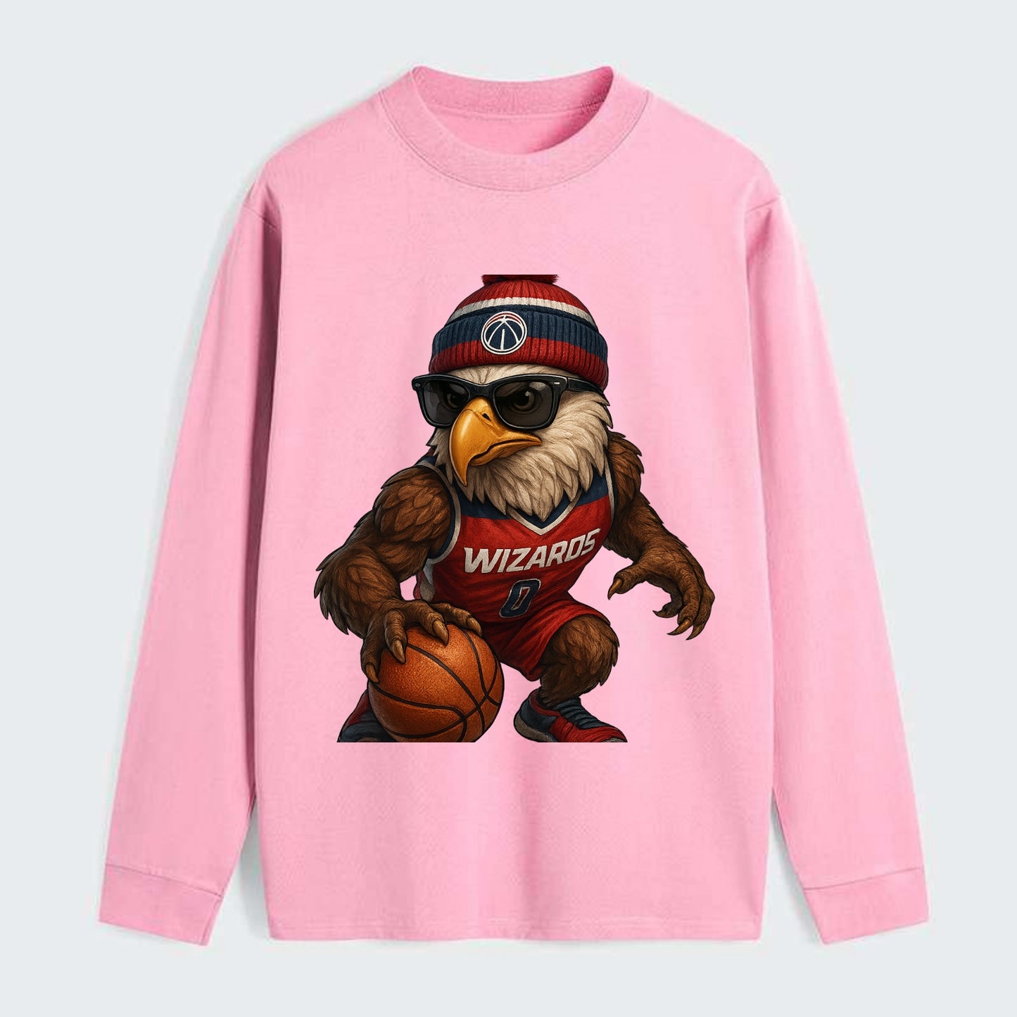 DC Eagle wearing Wizards red white and blue beanie with monument patch - Classic Long Sleeve Shirt - Pink
