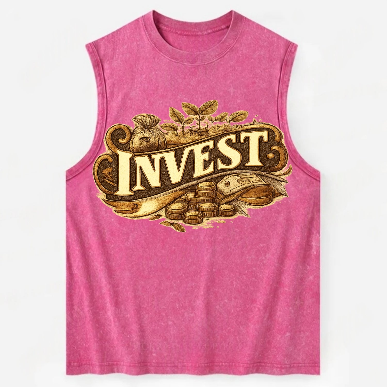 Bold typography design - "INVEST" - growing money, smart decisions - Vintage Washed Tank - Pink