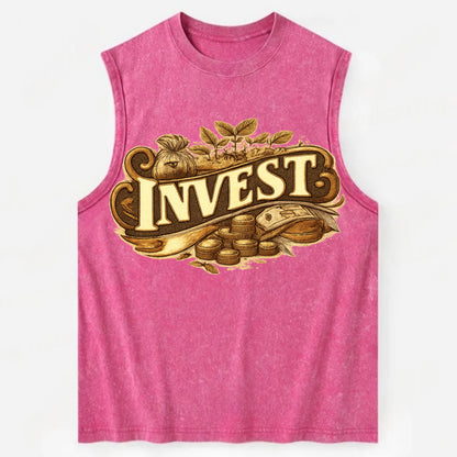 Bold typography design - "INVEST" - growing money, smart decisions - Vintage Washed Tank - Pink