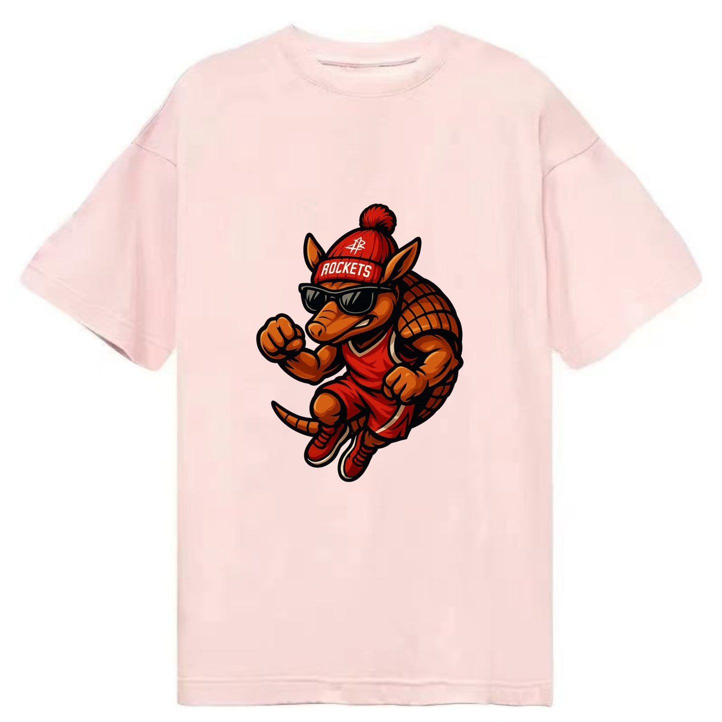 Houston Armadillo wearing Rockets red and silver beanie with rocket ship and - Classic T-shirt - Pink