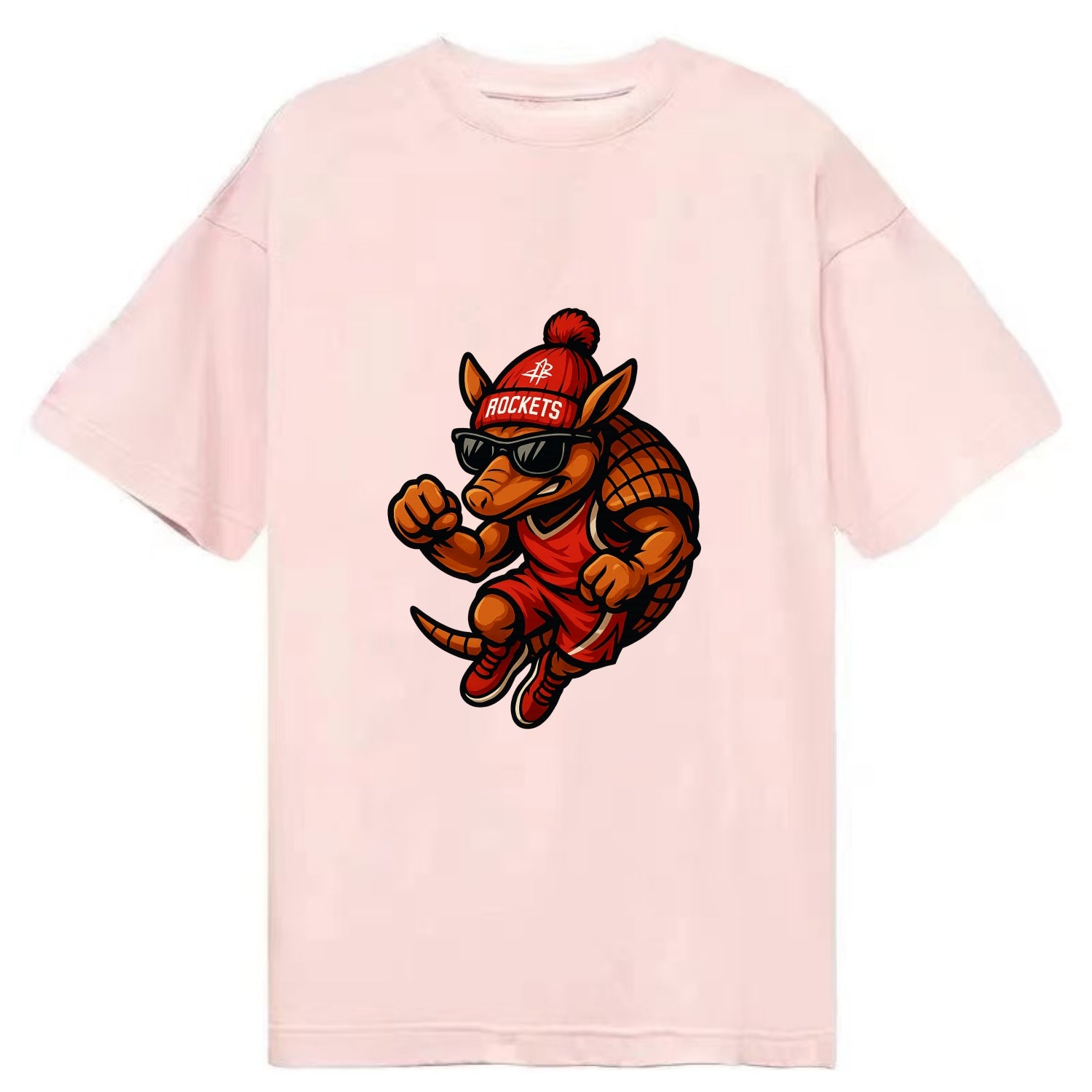 Houston Armadillo wearing Rockets red and silver beanie with rocket ship and - Classic T-shirt - Pink