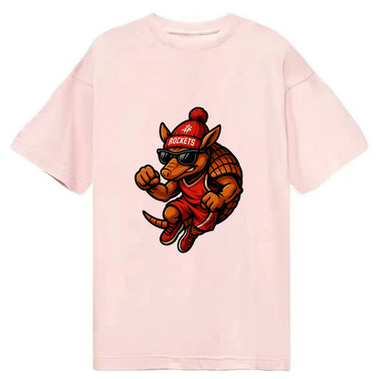 Houston Armadillo wearing Rockets red and silver beanie with rocket ship and - Classic T-shirt - Pink