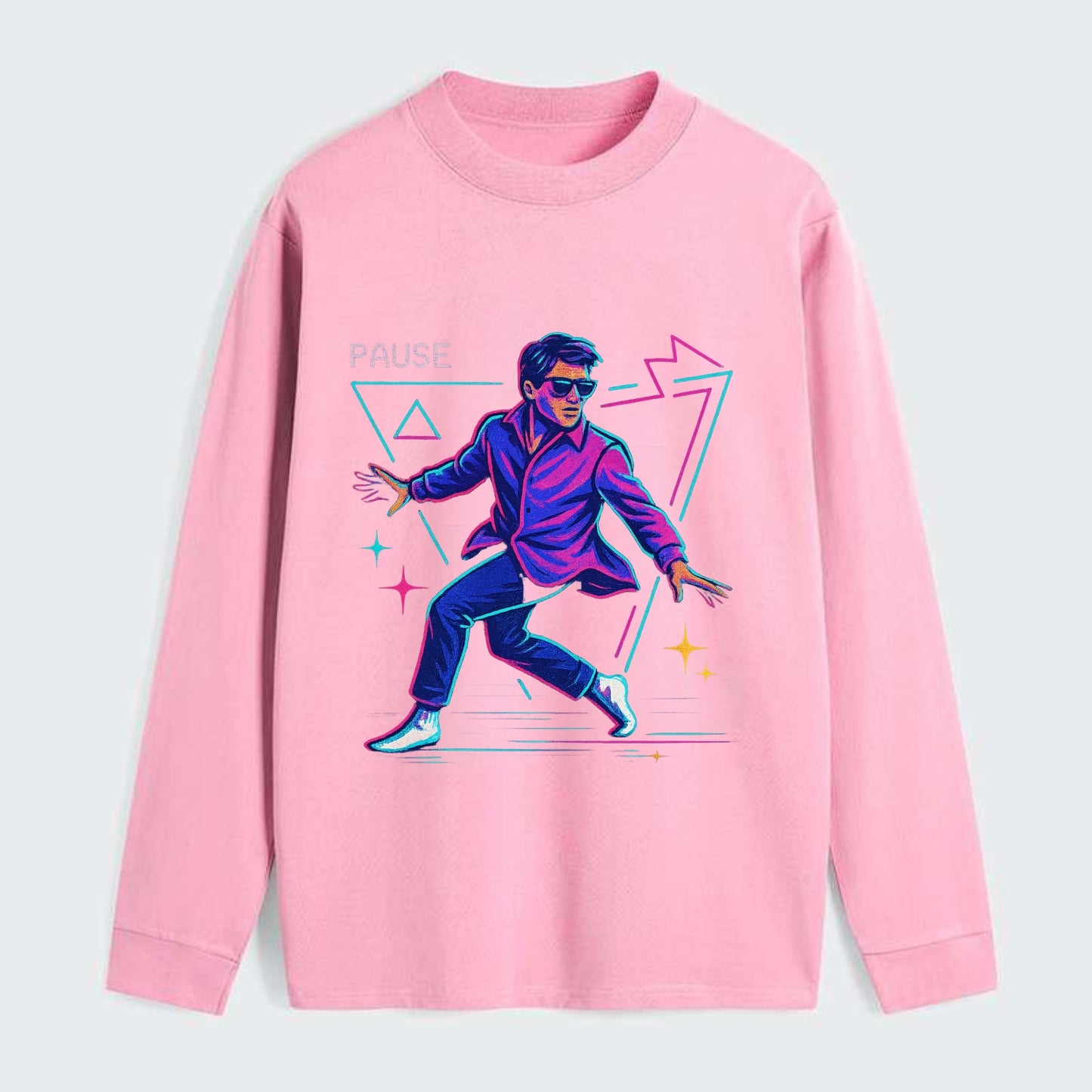 confident figure sliding across polished wooden floor in socks and - Classic Long Sleeve Shirt - Pink