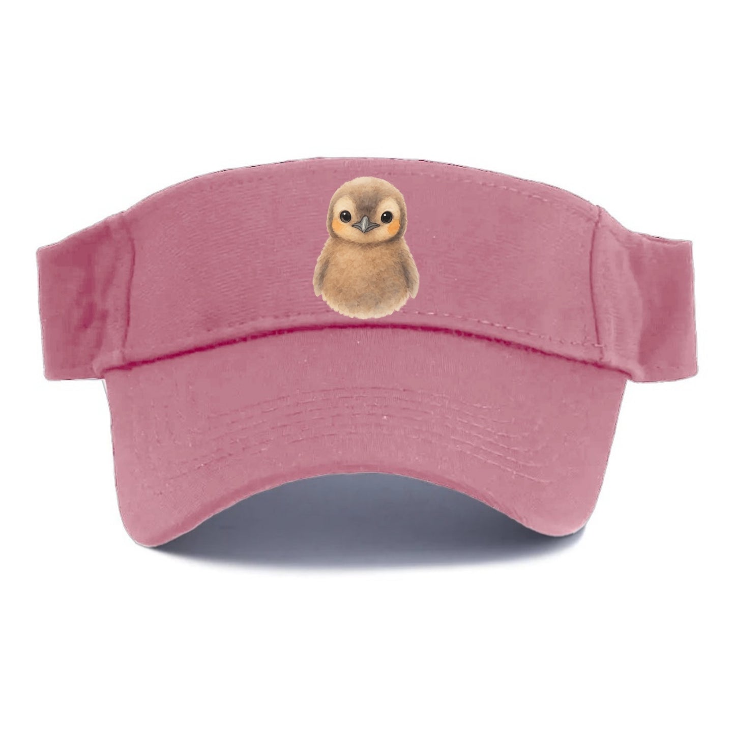 Baby King Penguin - orange cheek patches, fluffy brown, large eyes, front-facing, regal baby - Visor - Pink
