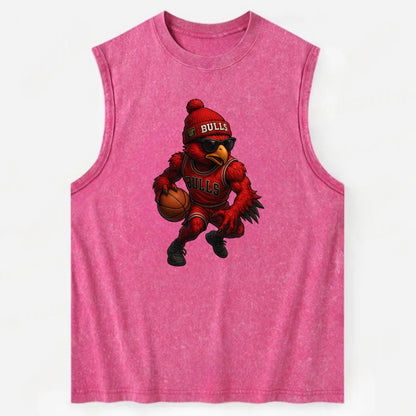 Windy City Hawk wearing Bulls beanie with six rings patch and wayfarer - Vintage Washed Tank - Pink