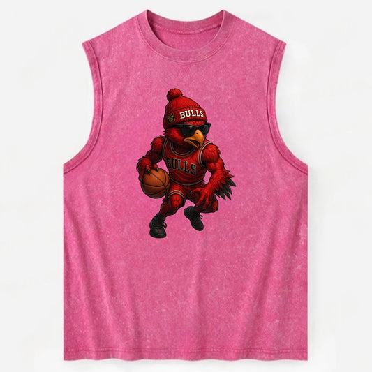 Windy City Hawk wearing Bulls beanie with six rings patch and wayfarer - Vintage Washed Tank - Pink